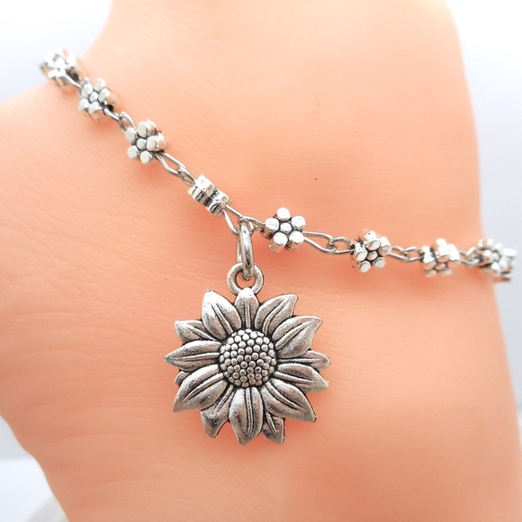Silver Platedl Anklet Sunflower - Picture 2 of 4